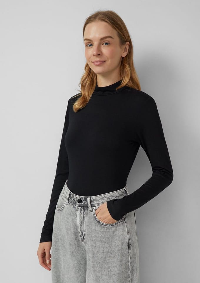 Slim fit shirt met lange mouwen van viscosemix