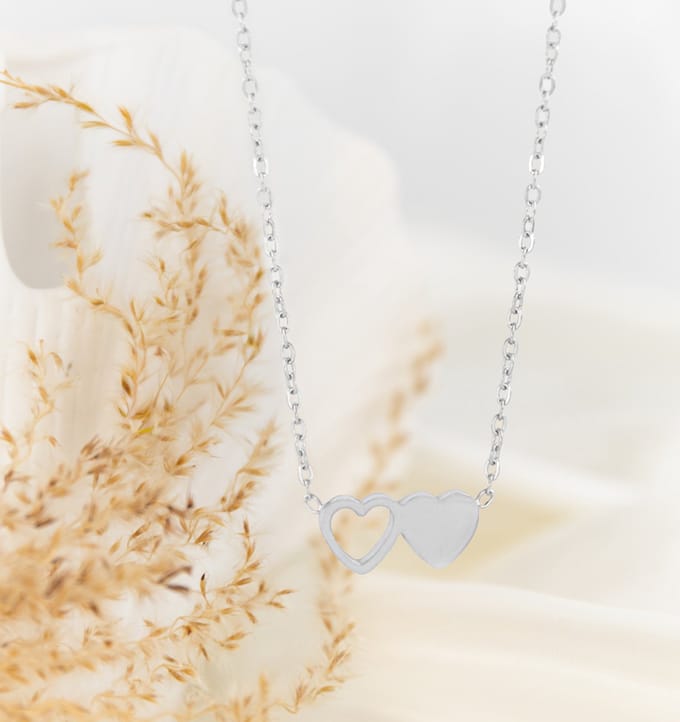Ketting 'Twee Hartjes' | Stainless Steel Zilver