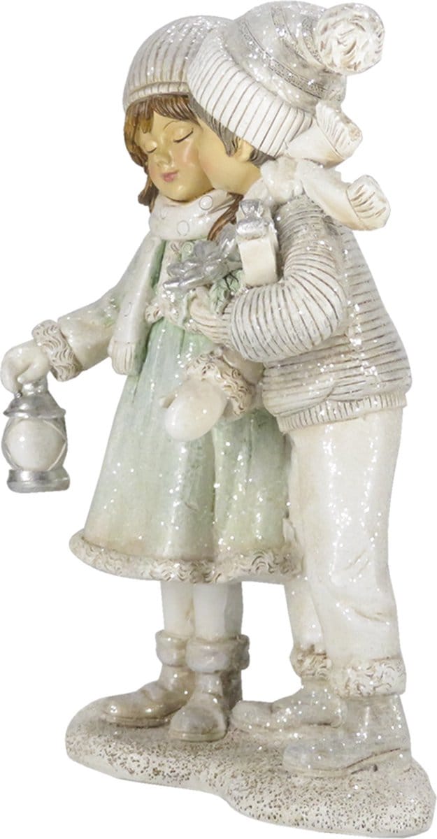 Clayre & Eef Beeld Kinderen 18 cm Zilverkleurig Wit Polyresin Decoratie beeld