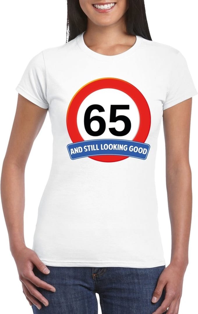 Verjaardag cadeau shirt - 65 jaar and still looking good t-shirt - wit - dames M