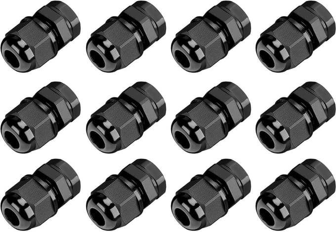 Dailygoods - 12 Stuks IP69 Zwarte Kabelschroefverbindingen met Sluitring