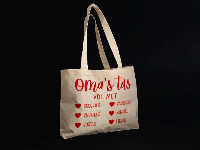 Tas Shopper XL 36/65x50cm Oma's Tas vol met ecru