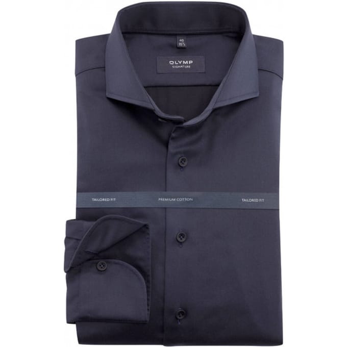 OLYMP Signature Overhemd, Tailored Fit, Signature Cutaway, Blauw