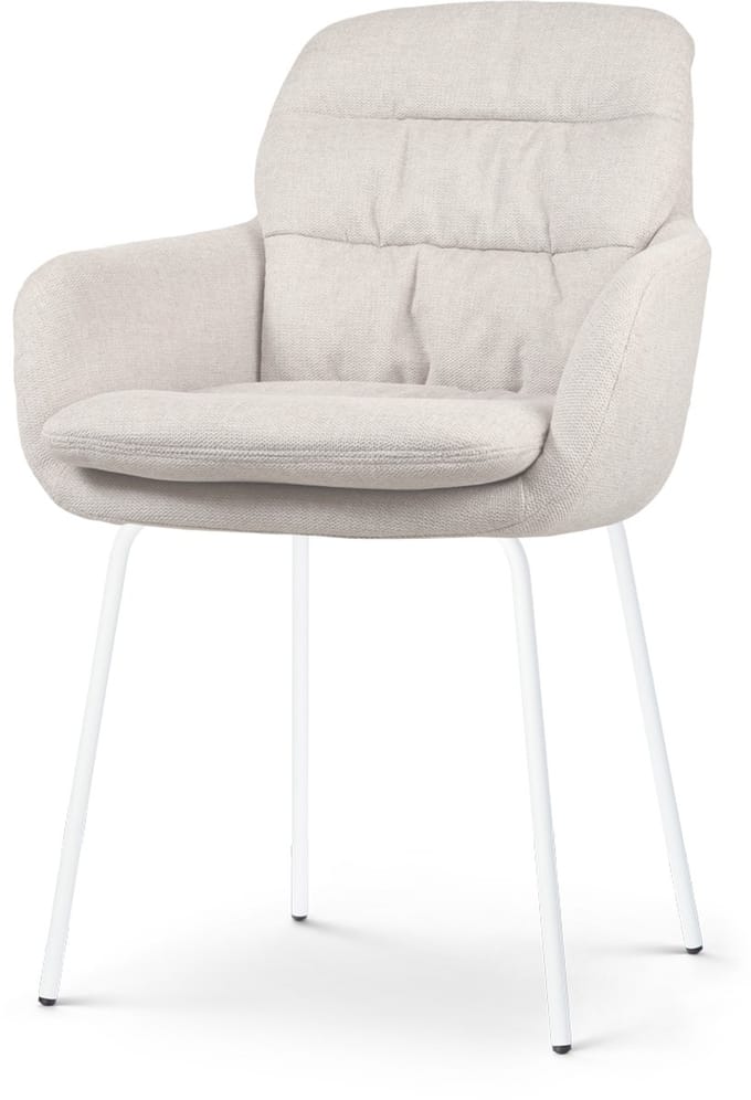Nolon Nora-Mia Eetkamerstoel Beige - met Armleuning - Stof - Wit Onderstel