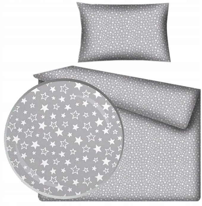 Grijze Katoenen Kinderbeddengoed Set met Witte Sterren 90x120 cm