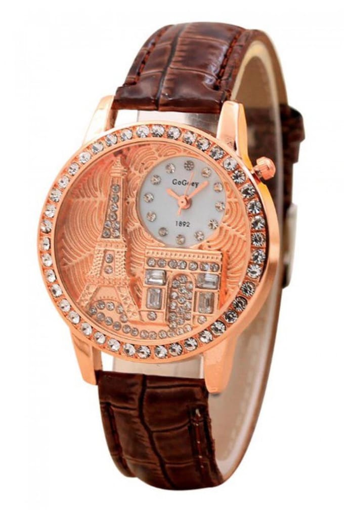 Hidzo Horloge Parijs - Ø 38 mm - Bruin - Kunstleer