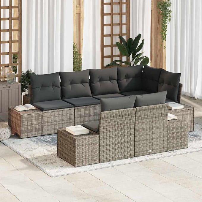 vidaXL - Tuinbank - Set - 7 - st - Grijs - poly - rattan
