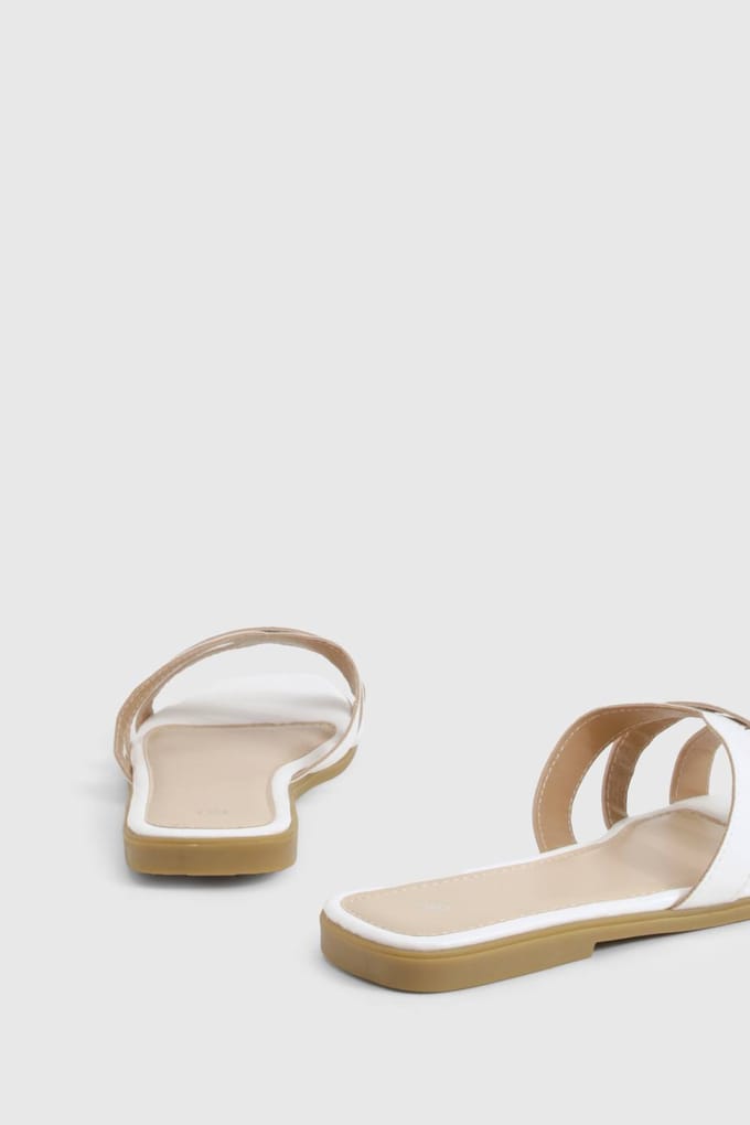 boohoo Dames Sliders met brede pasvorm en kruisbandjes | Wit | Maat: 37