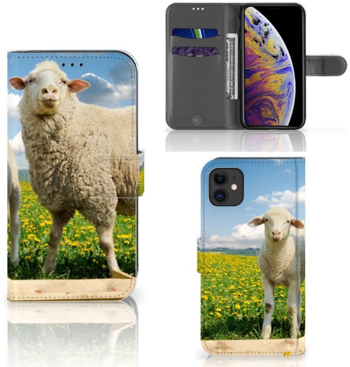 Apple iPhone 11 Telefoonhoesje met Pasjes Schaap en Lammetje