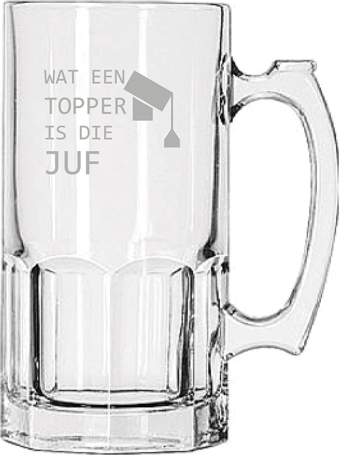 Gegraveerde Bierpul 1ltr Wat een topper is die juf