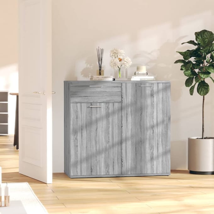 vidaXL - Dressoir - 80x36x75 - cm - bewerkt - hout - grijs - sonoma - eikenkleurig