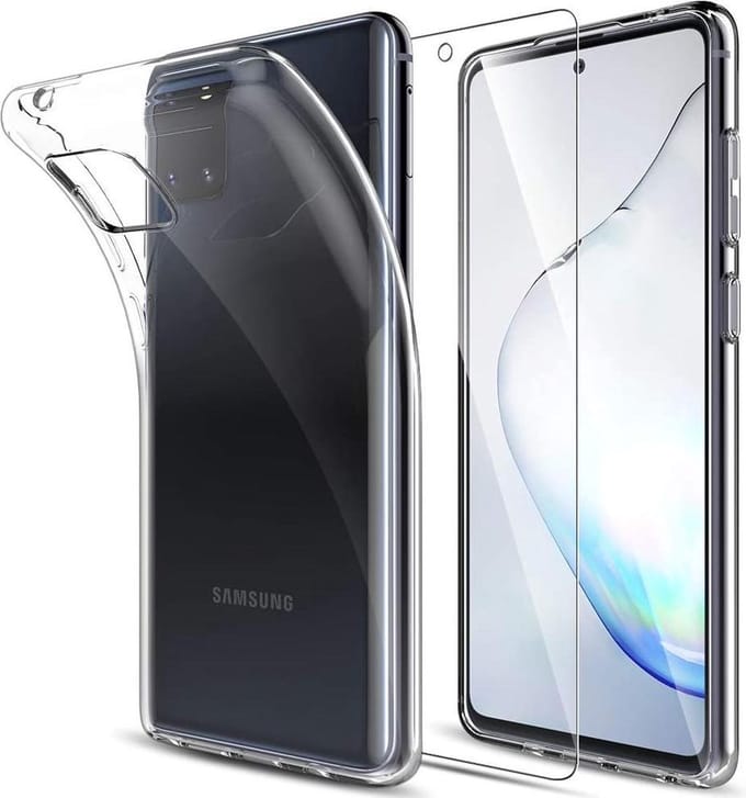 Silicone hoesje transparant met 2 Pack Tempered glas Screen Protector Geschikt voor: Samsung Galaxy Note 10 Lite