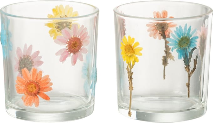 J-Line windlicht Posy - glas - transparant/mix - small - 2 stuks