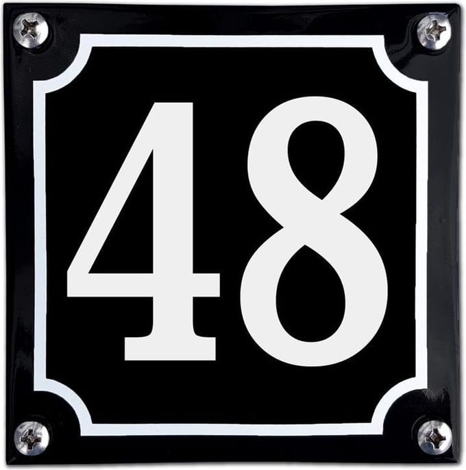 Zwart emaille huisnummer  - 48