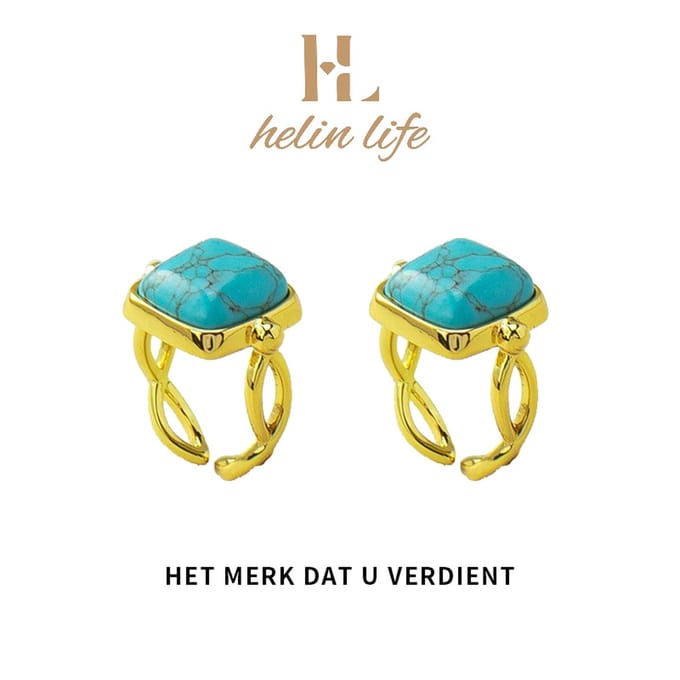 Helin Life Damesringen - Herenringen - Turkoois - Verstelbaar - Geschenken - Goudkleurig