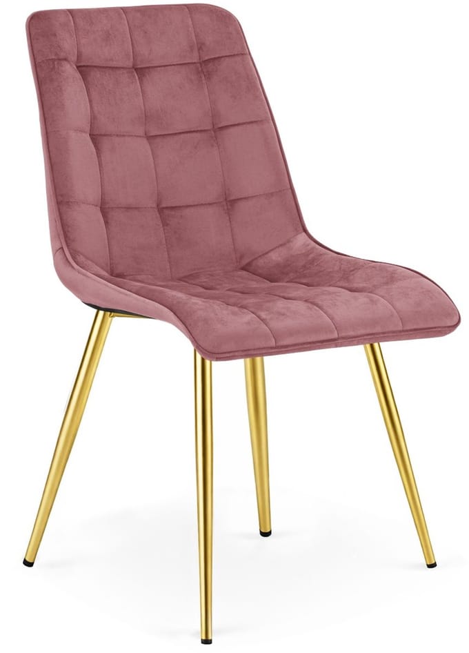 Eetkamerstoel SPLIT– Modern design – Donkerroze fluweel – Gouden poten