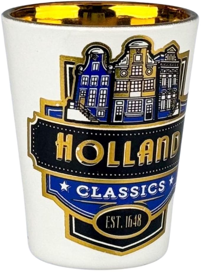 Shotglas - Holland Huisjes Blauw - Goudfolie