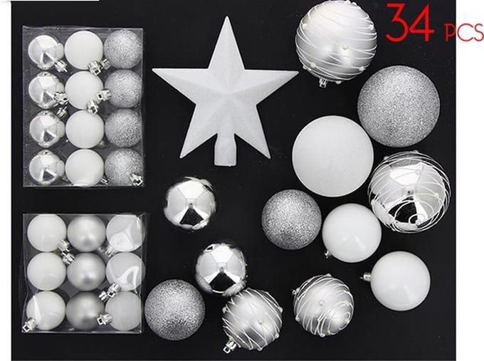 Kerstbal Kit & Wit / Zilvercel - Set 34PCS - Plastic - Zilver - SILUMEN