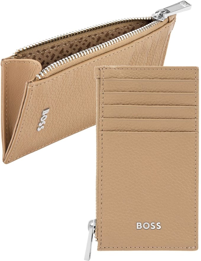 HUGO BOSS Leren kaarthouder Classic Grained Cardholder With Zip Camel Lichtbruin