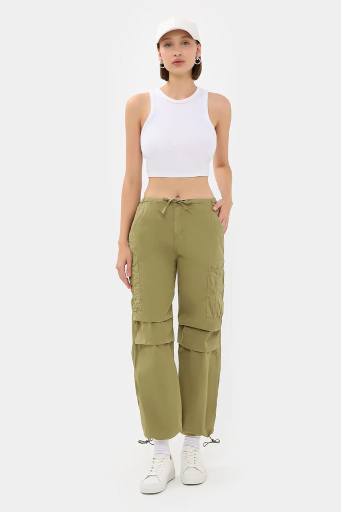 Hoge Taille Cargo Broek met Koord