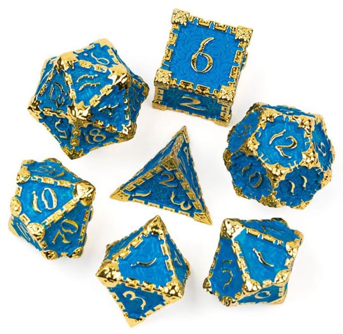 Dobbelstenenset Metaal Blauw Goud