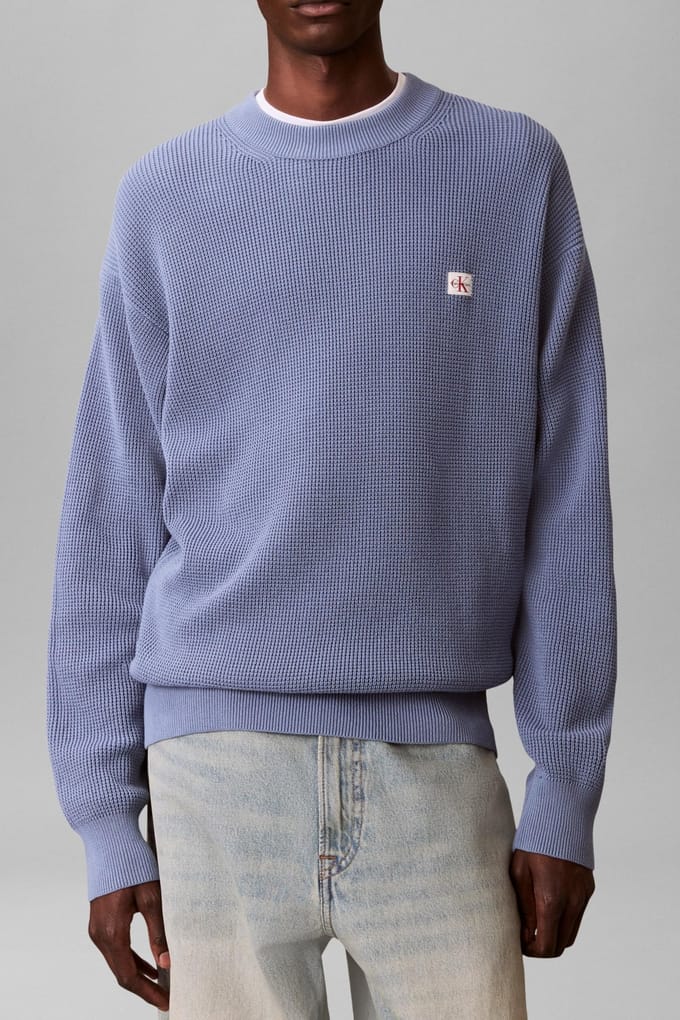 Calvin Klein Ls Ez Cotton Waffle Sweater Dusty Sailor Blue Größe: S | Pullover Outlet | Herren | Blau