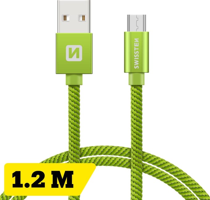 Swissten Micro‑USB Oplaadkabel 1,2 meter – voor Samsung, Android, Powerbank & PS4 Controller – USB‑A Kabel – Groen