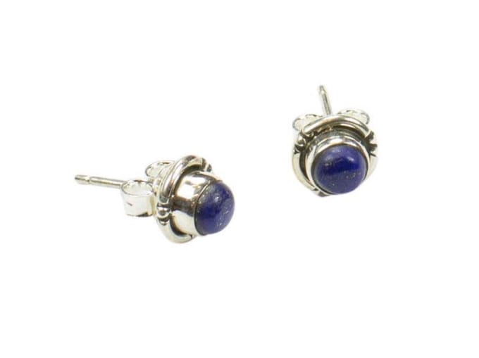 Zilveren knop oorbellen Lapis Lazuli 925 zilver