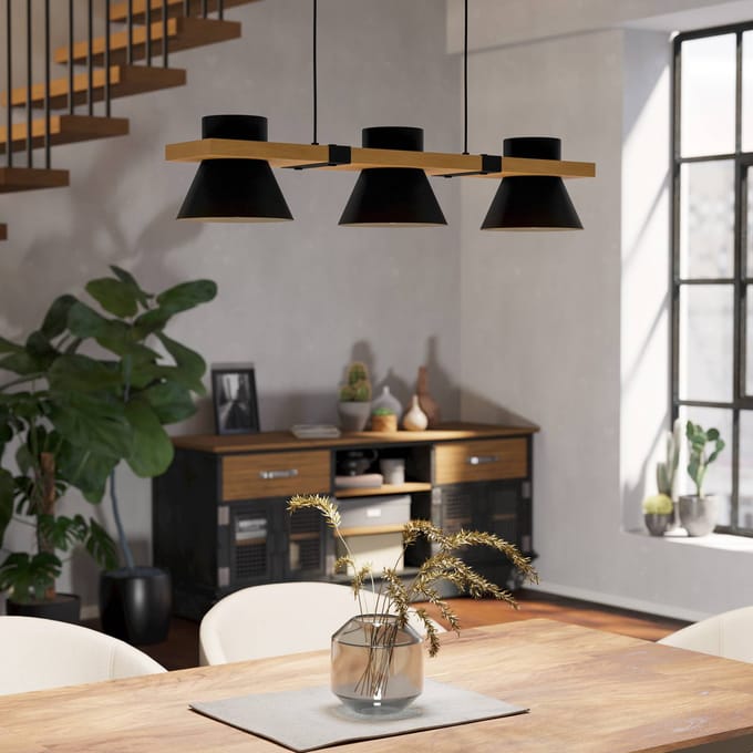 EGLO Maccles Hanglamp - E27 - 78 cm - Zwart|Bruin - Staal|Hout