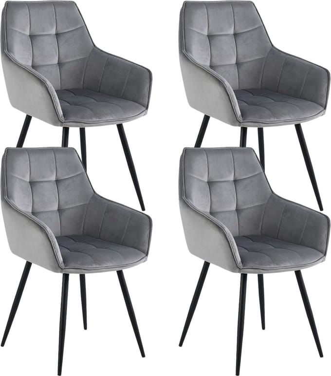 Colenis® - Oriana Eetkamerstoel - Set Van 4 - Grijs - Fluweel - Velvet - Industrieel