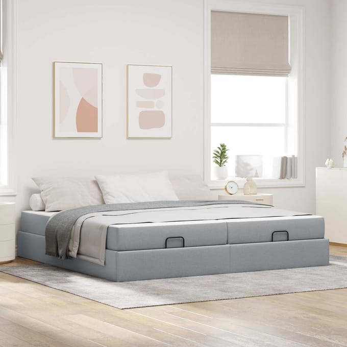 vidaXL - Bedframe - met - matras - 2 - st - Lichtgrijs - Stof