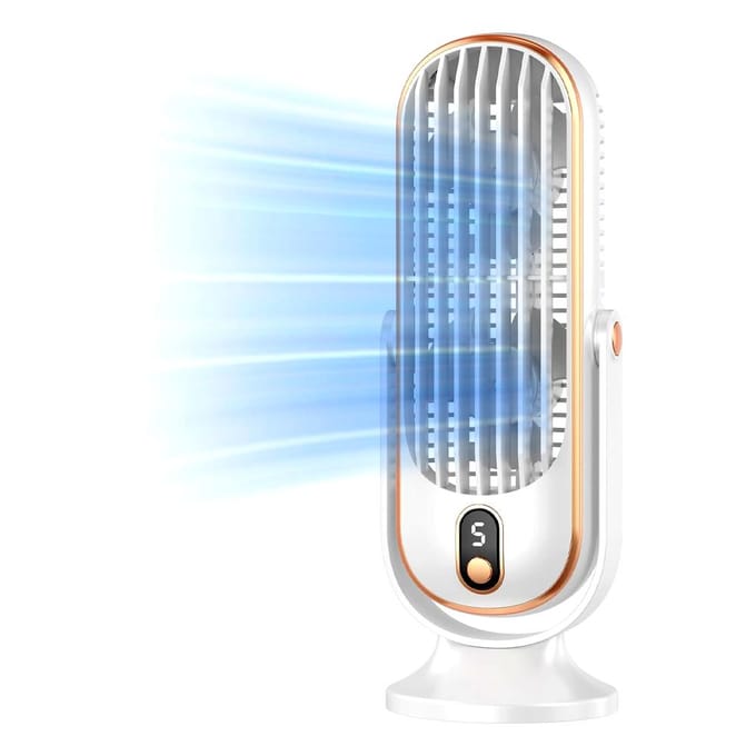 Torenventilator voor Slaapkamer, Draagbare Oplaadbare Bureauventilator met 5 Snelheden, 720 graden Roterende Koelventilator voor wit