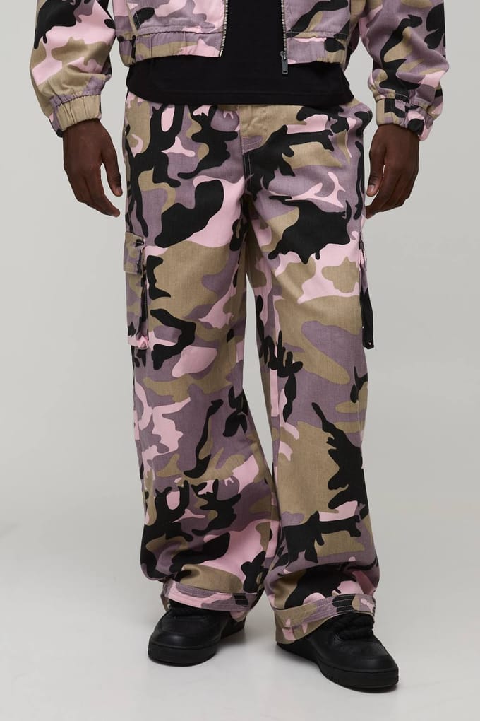 Baggy Fit Camouflageprintbroek Van Twill | Pink | Size Medium