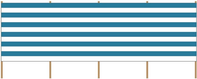 Gestreept strand/camping windscherm - wit/blauw - 5 meter x 120 cm - Beschutting/schermen voor camping/strand