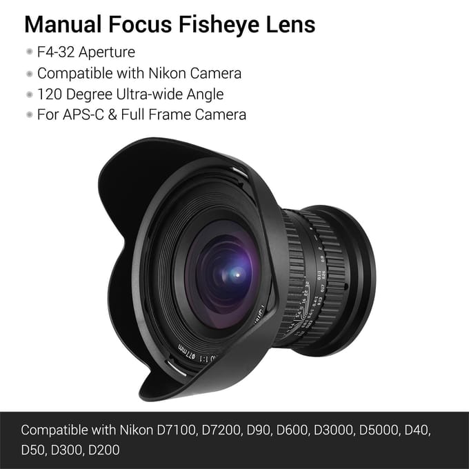 15 mm f4.0 macrolens 120 graden groothoek voor volledig frame/APSC compatibel met Nikon black