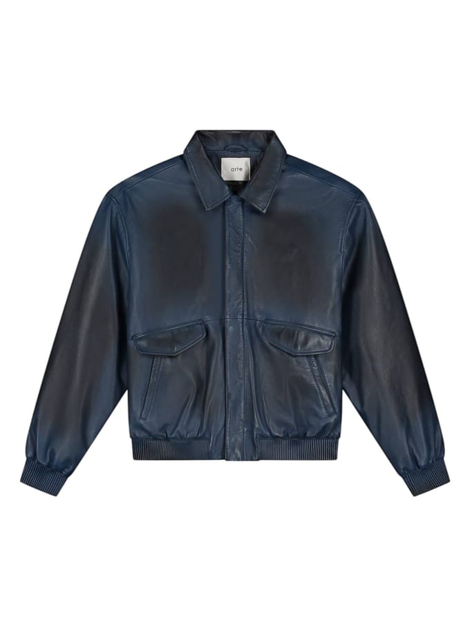 Arte Antwerp Lederen Fade jas leren jas met vintage-effect kraag - Navy