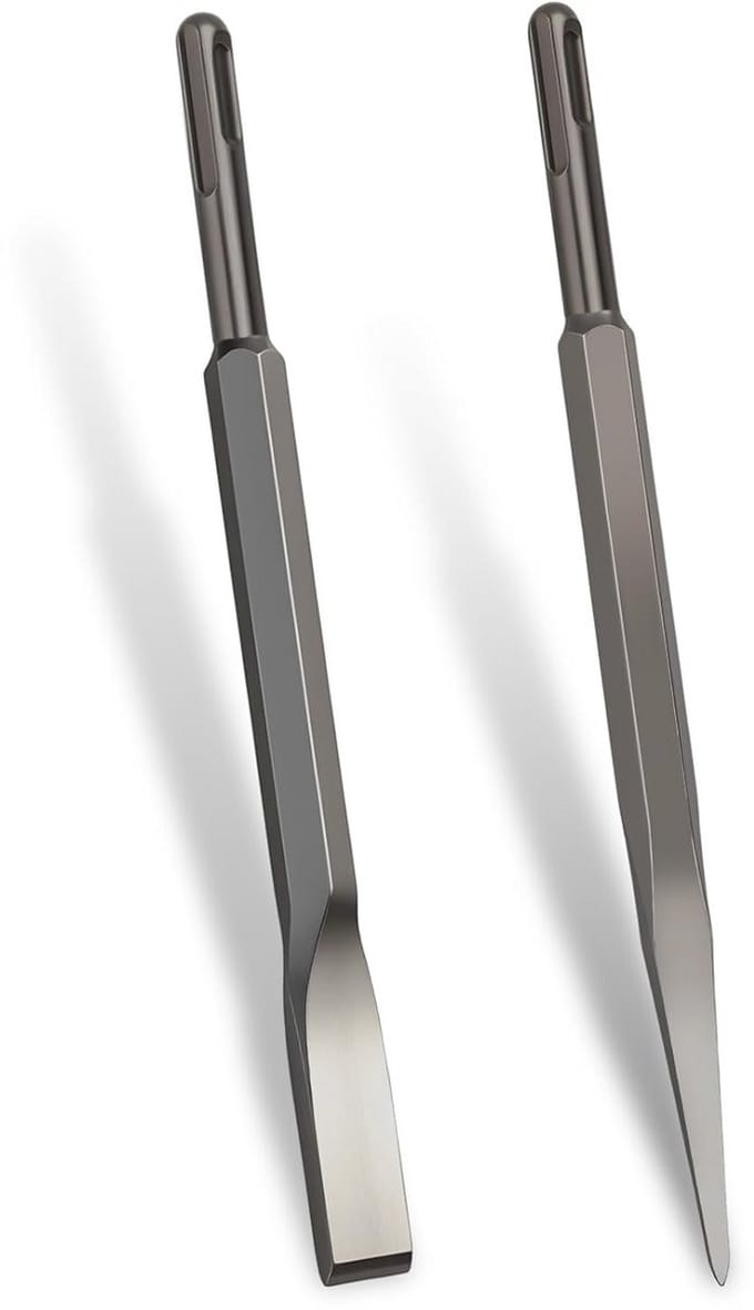 SDS-PLUS Chisels, Pack of 2, Channel Chisel, 14 x 230 mm, Flat Chisel and Pointed Chisel, Super Hard Steel Material - ShopVlot