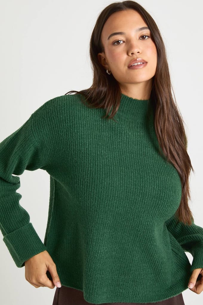 boohoo Dames High Neck Knit Jumper | Bottle Green | Maat: Medium