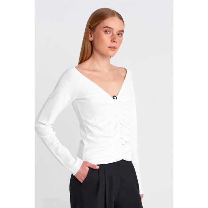 Dames Slim Fit Geribde V-hals Trui