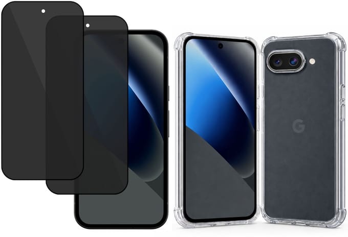 TechNow Hoesje + 2x Privé Screenprotector geschikt voor Google Pixel 10a Hoesje Screenprotector - Privacy Tempered Glass - Case Transparant