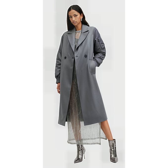 AllSaints Paulah Coat Eiffel Grey Taglia: 2 | Cappotti doppiopetto Outlet | Donna | Grigio