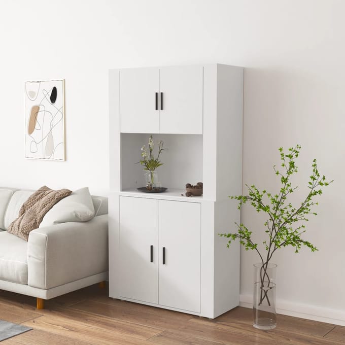 vidaXL - Hoge - kast - bewerkt - hout - wit