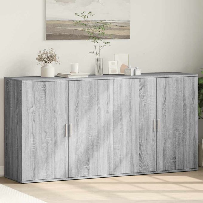 vidaXL - Dressoirs - 2 - st - 79x38x80 - cm - bewerkt - hout - grijs - sonoma - eikenkleur