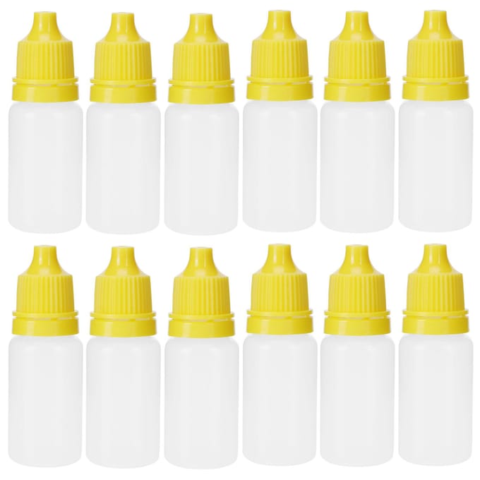 50 Stuks 5ml Lege Druppelflesjes Knijpbaar Oogvloeistofflesje Container met Deksels PluggenRood geel