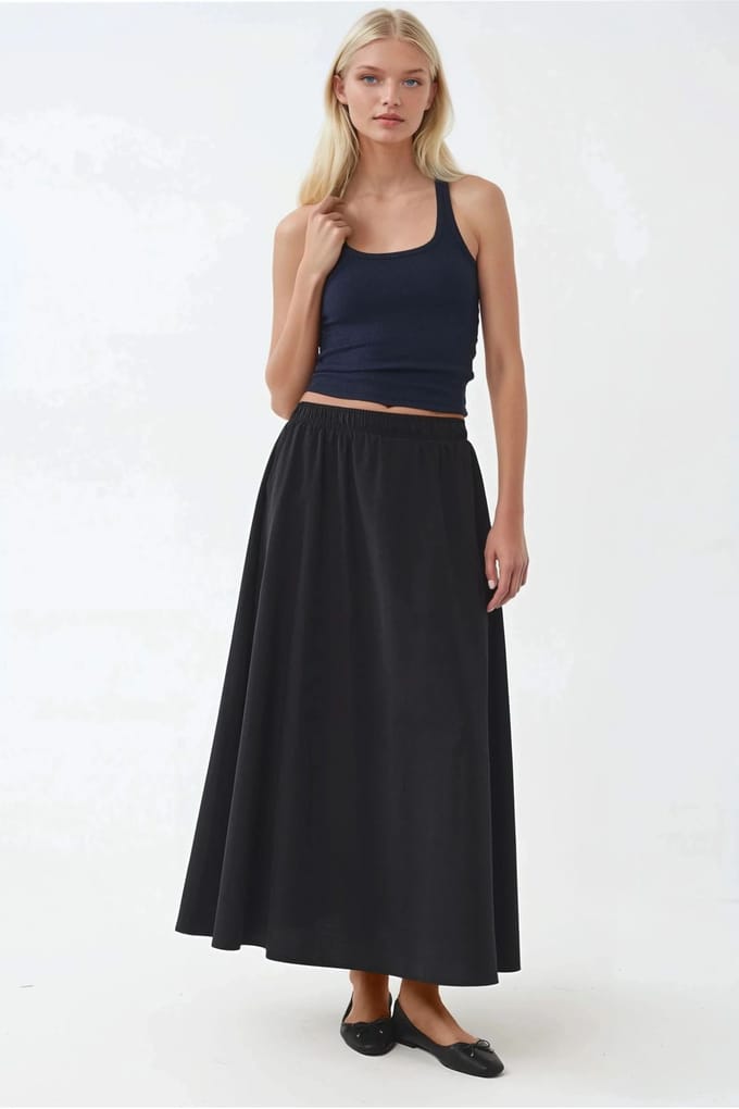 Elastische Taille Midi Rok met Zakken