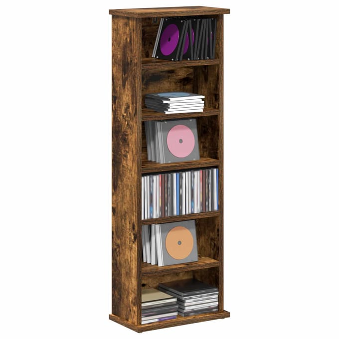 vidaXL - CD - Kast - Gerookt - eiken - 60 - x - 17 - x - 92 - cm - Bewerkt - hout