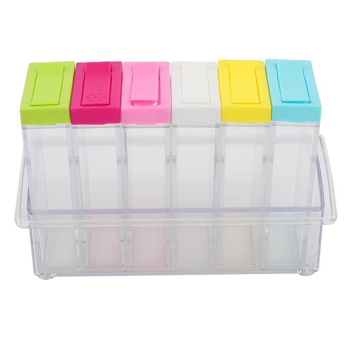 Bouteilles d'assaisonnement en plastique transparent Pots Ensemble de 6 boîtes Accessoires d'outil de cuisine