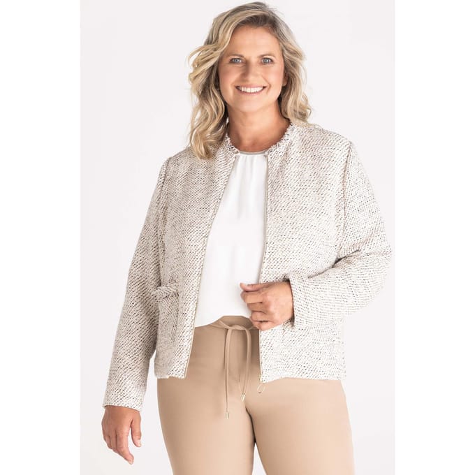 Blazerjasje met ritssluiting - gebroken wit / beige - Gr. 48 van Goldner Fashion