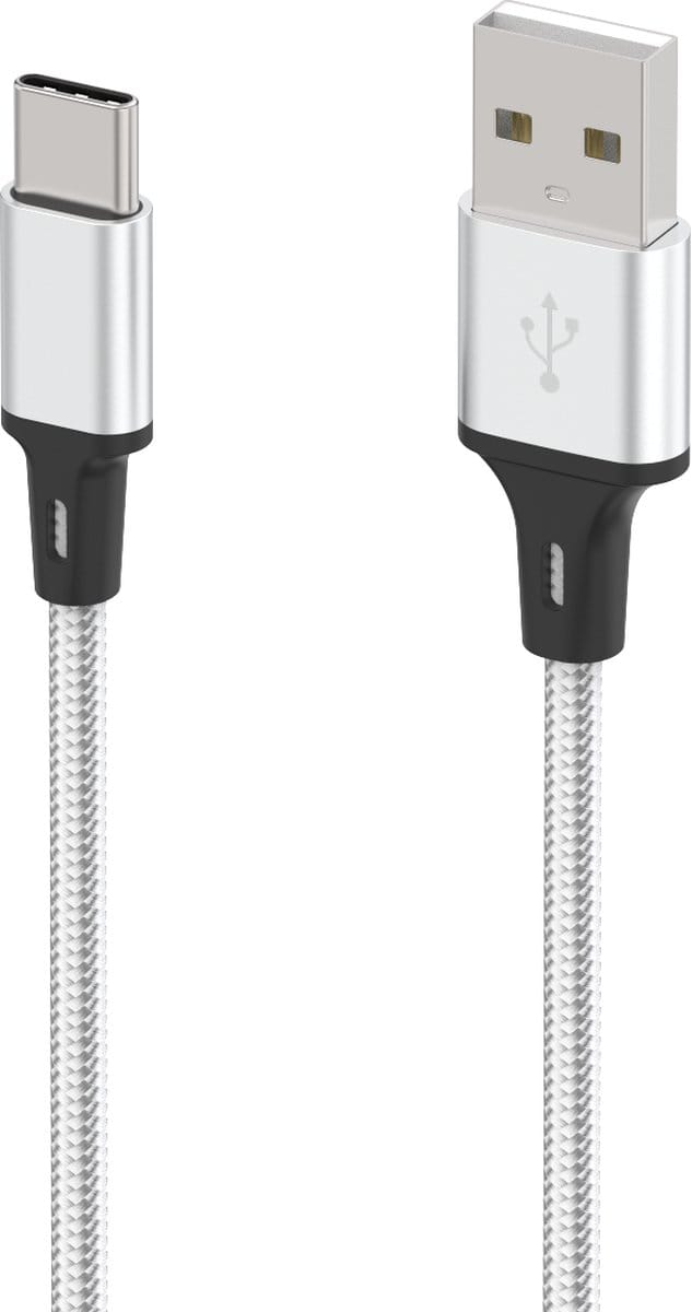 USB C Kabel 1M Snel Opladen, Nylon Gevlochten Type C Oplaadkabel - Zilver