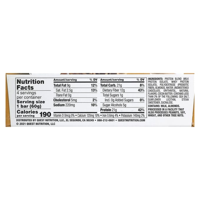 Quest Nutrition, Eiwitreep, Chocolate Chip Cookie Dough, 4 repen, 60 g (60 gr) elk
